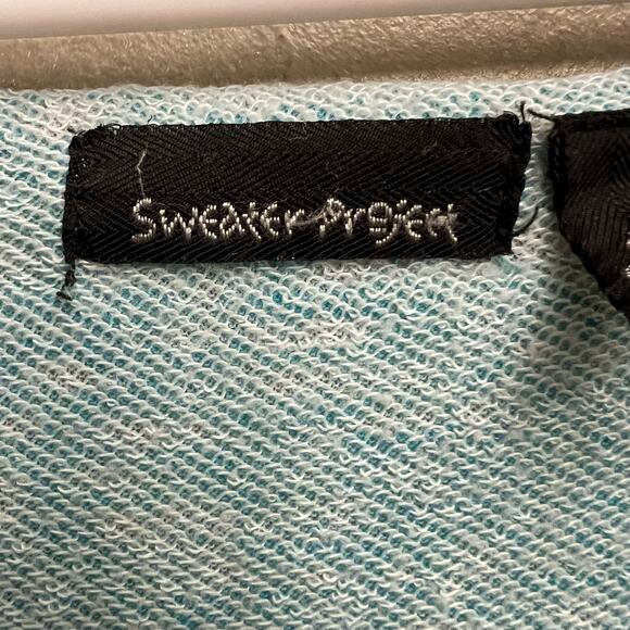 Sweater Project Light Aqua Blue Aztec Short Sleeve Oversized Blouse Size XL - Picture 4 of 8